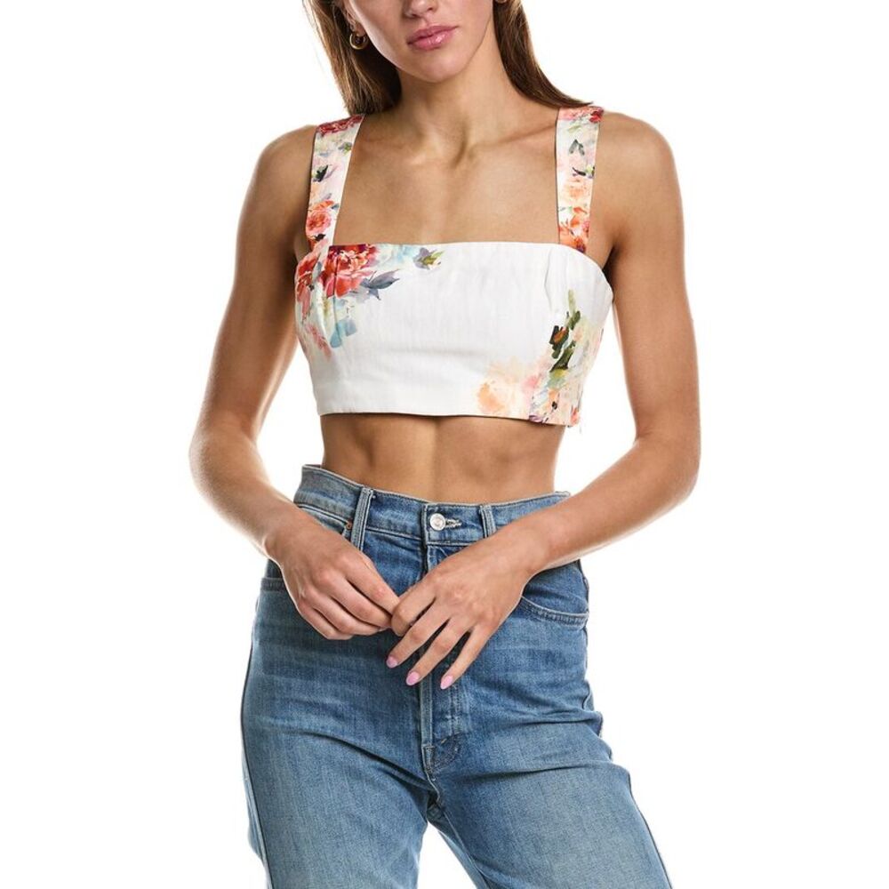 Hemant & Nandita Womens Linen-Blend Corset Top, White